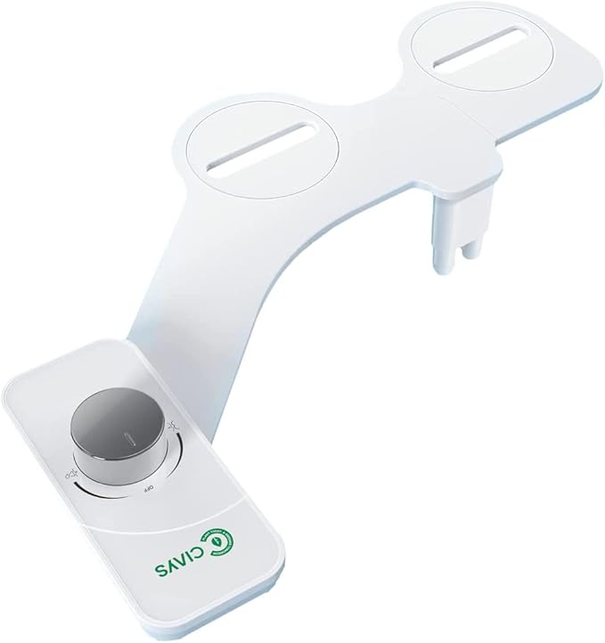 Ciays Toilet Bidet Non-Electric Bidet Toilet Attachment Dual Nozzles for Frontal/Rear Wash, Adjustable Pressure Control, Sliver/White