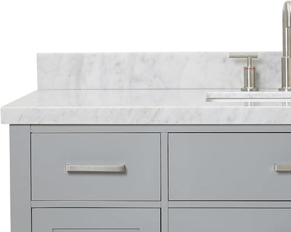 Alenza 54" Grey Bathroom Vanity with Sink, 1.5" Italian Carrara Marble Countertop, Rectangular Undermount Sink, 2 Soft Closing Doors, 5 Dovetail Drawers