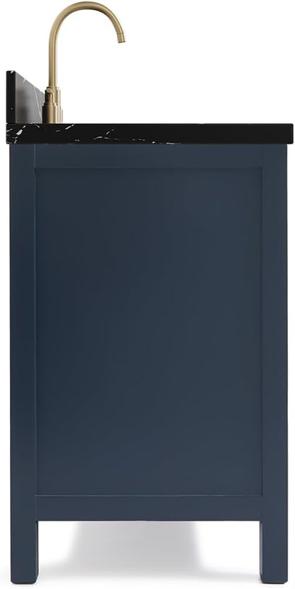 ARIEL Cambridge 60 Inch Single Rectangle Sink Bathroom Vanity with Nero Marquina Black Quartz Countertop 1.5 Inch in Midnight Blue