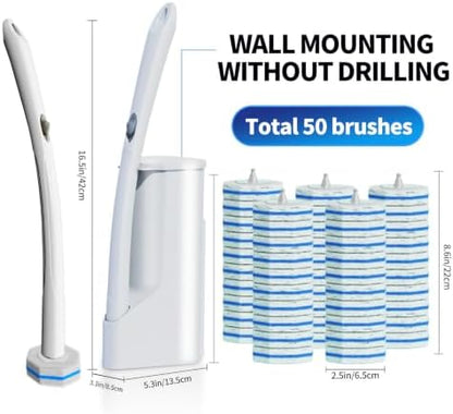 Hohoky Disposable Toilet Brush Cleaning System, Two Sets of Wands and 60p Refills Pads Replacement Heads, Wall Mounted Toliet Stick Starter Kit Bathroom Maintenance, Toilet Bowl Cleaner Holder