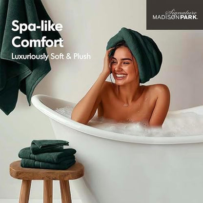 Madison Park 800GSM 100% Cotton Bathroom Bath Towel Set of 8, Dark Green