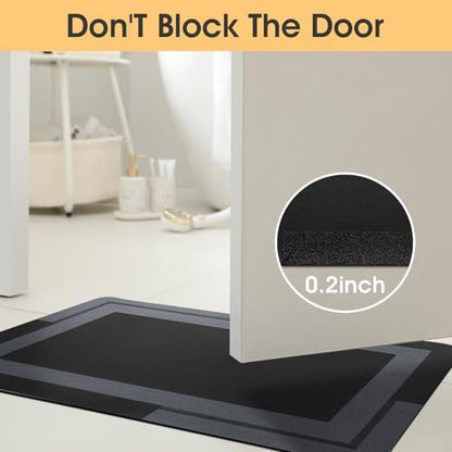 ACCUMTEK Non Slip Bath Mat, Thin Bathroom Rugs Fit Under Door, Quick Dry Bath Mats, Machine Washable Bath Rugs for Bathroom, Bathtub & Kitchen, Black/Bordered/24 x17+ 24"x20" Contour Rug