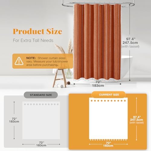 BTTN 72x96 Extra Long Linen Heavy Duty Shower Curtain Set, Burnt Orange