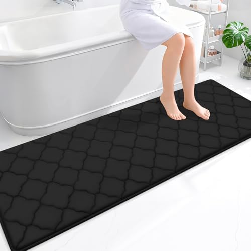 OLANLY Memory Foam Bath Mat Rug 70x24, Soft and Absorbent Bathroom Rugs, Non-Slip, Comfortable, Machine Washable Bath Carpet for Bathroom Floor, Tub, Shower and Home Decor Accessories, Black