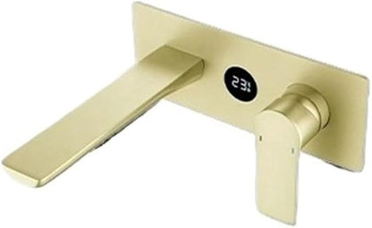 Faucet Concealed Digital Display Faucet Copper Gun Gray Wall-Mounted Countertop, Washbasin Cold and Hot Water Faucet(Brushed Gold) Faucet