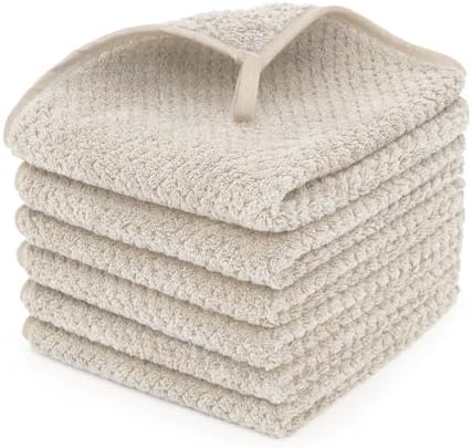 MaopaoBeauty 6 Piece Washcloth Set Set,100% Microfiber - Quick Dry, Thick, Soft, Plush and Highly Absorbent Luxury Hotel & Spa Bath Towel for Bathroom, Pack of 6, Khaki
