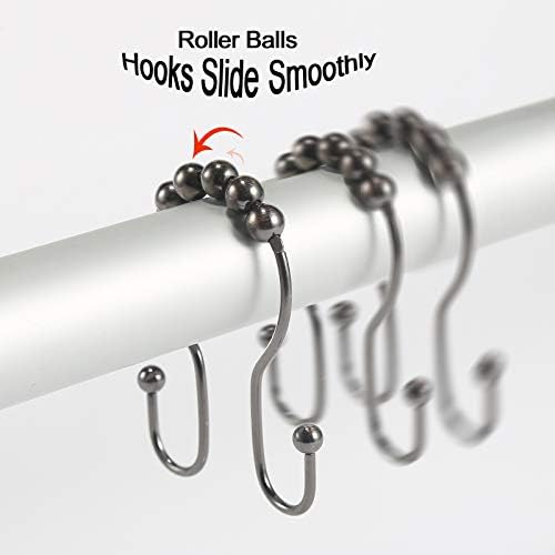 Goowin Shower Curtain Hooks, 12 Pcs Shower Curtain Rings, Stainless Steel Shower Curtain Hangers, Double Hook Shower Curtain Hooks, Smooth Sliding Anti-Drop Shower Rings for Curtain (Bronze)