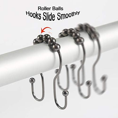 Goowin Shower Curtain Hooks, 12 Pcs Shower Curtain Rings, Stainless Steel Shower Curtain Hangers, Double Hook Shower Curtain Hooks, Smooth Sliding Anti-Drop Shower Rings for Curtain (Bronze)