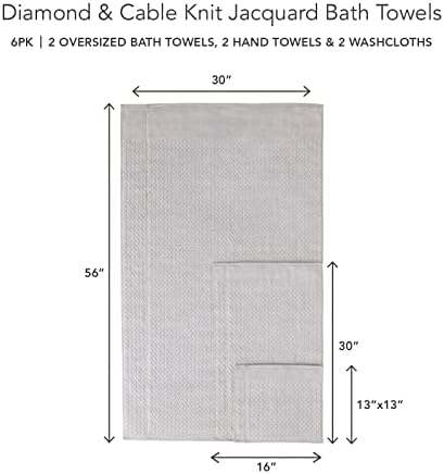 Texere 100% Organic Cotton Jacquard 650 GSM Premium Bath Towel Sets - Extra Absorbent Quick Dry and Plush, 2 Large Bath Towels, 2 Hand Towels, 2 Washcloths (Cable, Light Taupe, 6 Piece)