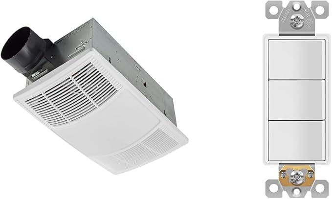Broan-NuTone BHFLED80 PowerHeat Bathroom Exhaust Fan & ENERLITES Triple Paddle Rocker Combination Decorator Switch