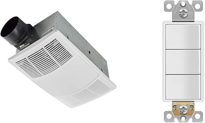 Broan-NuTone BHFLED80 PowerHeat Bathroom Exhaust Fan & ENERLITES Triple Paddle Rocker Combination Decorator Switch
