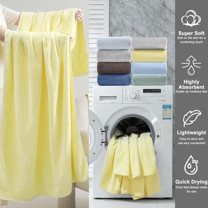 4 Piece Bath Towel Set 35"x70"Oversized Bath Towel for Bathroom Ultra Soft Fluffy Extra Large Bath Sheet Luxury Premium Bathroom Towel Highly Absorbent Quick Dry Shower Towel for Hotel Spa,Yellow