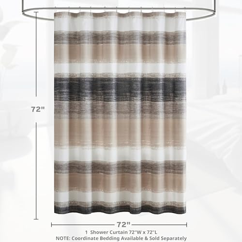 Madison Park Saben Shower Curtain for Bathroom, 72 x 72, Taupe/Black