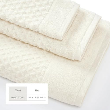 Great Bay Home Hand Towels - 100% Cotton 6 Pack 26x16 Hand Towel Set - Absorbent, Durable, Quick-Dry Towels for Bathroom (Ivory)