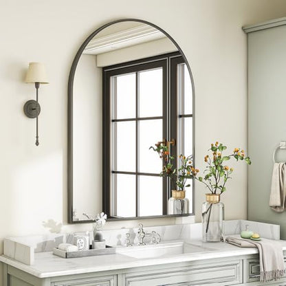 VooBang Large Arched Wall Mirror, 30 x 48 inch Arch Bathroom Mirror Black