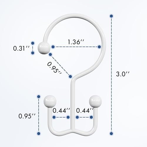 Bathway Shower Curtain Hooks White Shower Curtain Rings, 12 Pcs Double Hook Shower Curtain Hooks Rings Shower Curtain Hangers Rust Proof, Metal Shower Hooks for Bathroom Shower Curtain Rod
