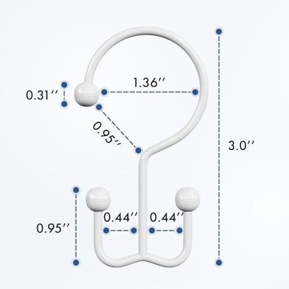 Bathway Shower Curtain Hooks White Shower Curtain Rings, 12 Pcs Double Hook Shower Curtain Hooks Rings Shower Curtain Hangers Rust Proof, Metal Shower Hooks for Bathroom Shower Curtain Rod