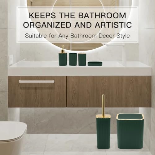 6PCS Bathroom Accessories Set, Dark Green Bathroom Set for Boho Decor
