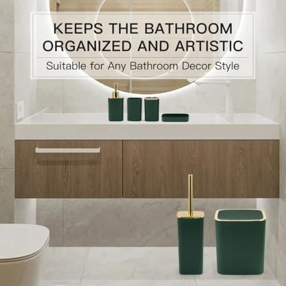 6PCS Bathroom Accessories Set, Dark Green Bathroom Set for Boho Decor