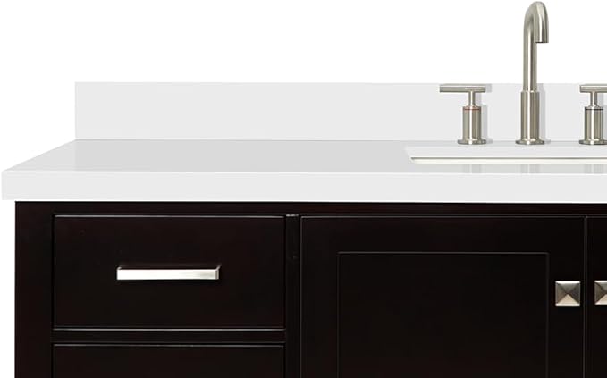 ARIEL Cambridge 60-inch Bathroom Vanity with Sink,Solid Wood, 1.5-inch Pure White Quartz Countertop, Single Rectangular Porcelain Sink, 2 Soft Closing Doors, 9 Dovetail Drawers, Espresso