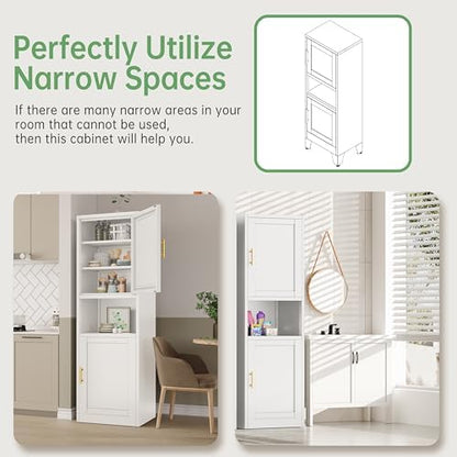 Ckzbx Tall Narrow Storage Cabinet 66.93" H Tall Bathroom Cabinets Metal Pantry Cabinet, 4 Adjustable Shelves for Kitchen, Home Office, Living Room, Dinning Room (16 inches Wide White)