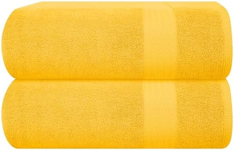 GLAMBURG Premium Cotton Oversized 2 Pack Bath Sheet 35x70-100% Pure Cotton - Ideal for Everyday use - Ultra Soft & Highly Absorbent - Machine Washable - Mustard