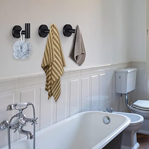 Bathroom Robe Towel Hooks Coat Matte Black Wall Hook Stainless Steel Heavy Duty Door Hanger Towel Robe Clothes Cabinet Closet Sponges Hook for Bathroom Bedroom Kitchen Hotel Pool 16 Packs