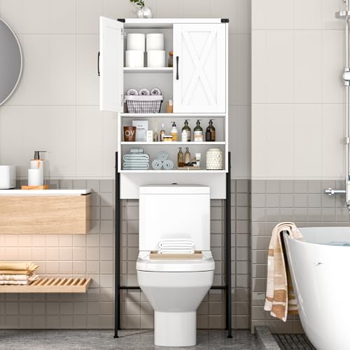 Vabches Metal Frame Over The Toilet Storage Cabinet, Unique White