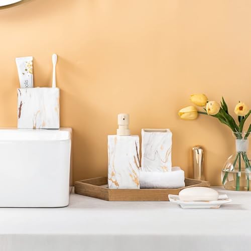 RQYIXI Ceramic Bathroom Accessories Set,Gold,4 Piece,Marble Design