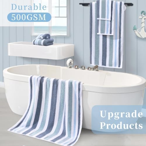 VOOVA & MOVAS Stripe 6PC Towel Set, Cotton Blend, Blue Gray White