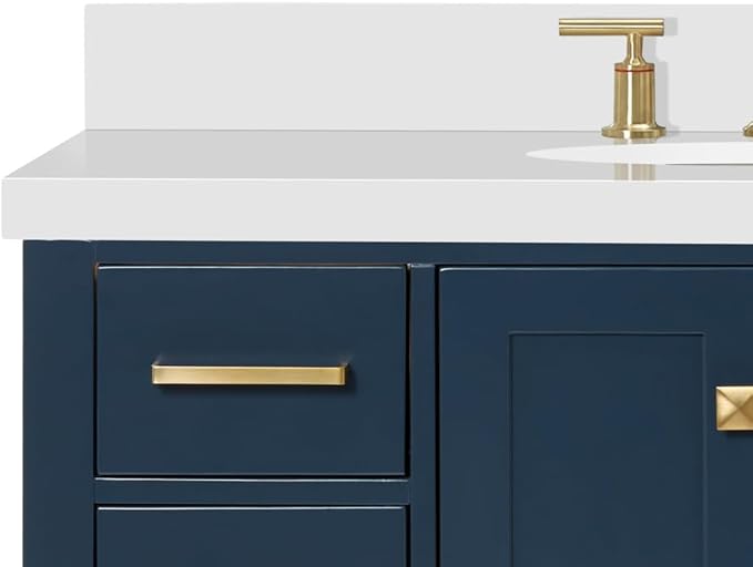 ARIEL Cambridge 42-inch Bathroom Vanity with Sink,Solid Wood, 1.5-inch Pure White Quartz Countertop & Backsplash, Single Oval Porcelain Sink, 2 Soft Closing Doors, 9 Dovetail Drawers, Midnight Blue