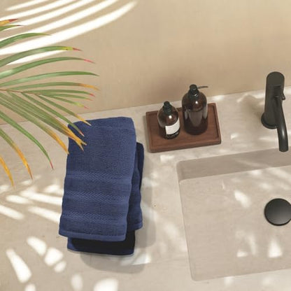 Hearth & Harbor Luxury Hand Towels - 100% Ring Spun Cotton Hand Towels for Bathroom, Shower, Spa, Soft & Absorbent Towels, 4 Piece Set, Navy