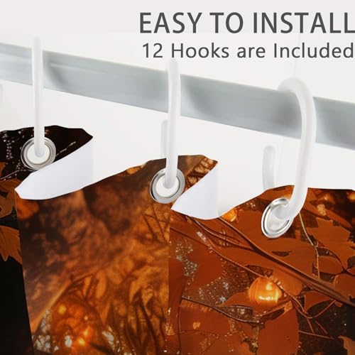 Fall Pumpkins Shower Curtain，Autumn Thanksgiving Harvest Halloween Forest Rural Trail Bathroom Decor，72 x 72 Inch Polyester Fabric Waterproof Bathroom Curtain with 12 Hooks