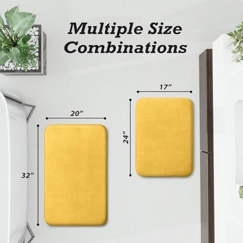 HUXMEYSON Bathroom Rugs Sets 2 Piece, Non-Slip & Quick Dry Bath Mat Set, Ultra Soft Velvet Bath Rugs for Bathroom, Toilet and Shower Floor, Yellow
