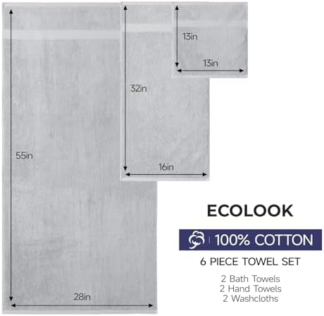 ecolook Ultra Soft 6-Piece Towel Set, 100% Cotton