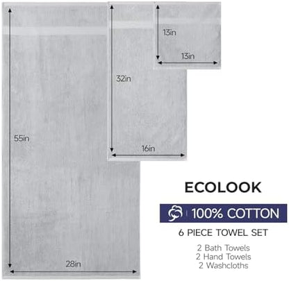 ecolook Ultra Soft 6-Piece Towel Set, 100% Cotton