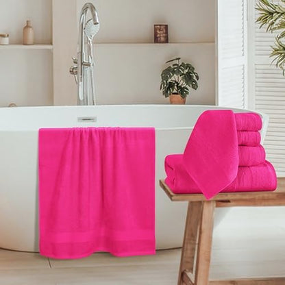 Belizzi Home 8 Piece Towel Set 100% Ring Spun Cotton, 2 Bath Towels 27x54, 2 Hand Towels 16x28 and 4 Washcloths 13x13 - Ultra Soft Highly Absorbent Machine Washable Hotel Spa Quality - Hot Pink
