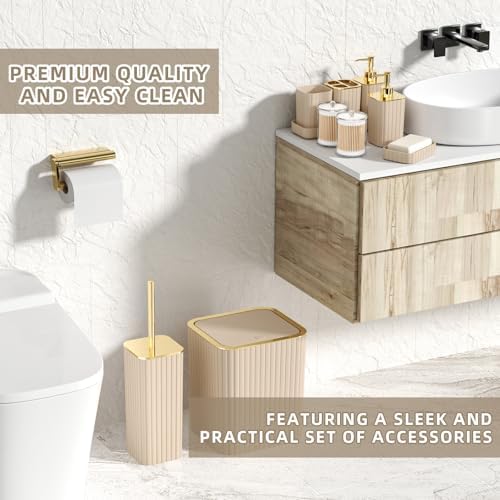 XLHOMO Bathroom Accessories Set - Gorgeous Bathroom Set, 10PC Beige Bathroom Accessory Set, Toilet Brush, Trash Can & Soap Dispenser