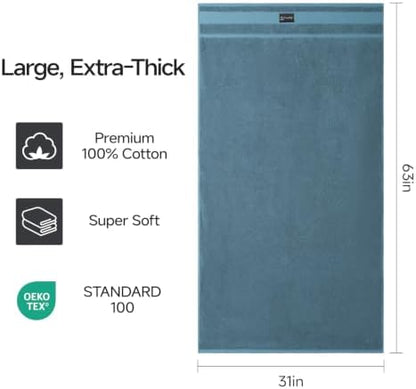REDKISS 4 Pack Large Bath Towels, 100% Cotton, 31x63 in, Heavyweight 760G, Highly Absorbent & Quick Dry, Super Soft Luxury Towels for Bathroom,Hotel Collection - Blue