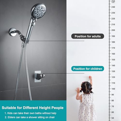 GwernKB Shower Head Holder Strong Adhesive No Drilling Wall Mount Adjustable Handheld Showerhead Bracket for RV Kids Bathroom Shower,Fix Firmly and Use Conveniently (Silver, 1)