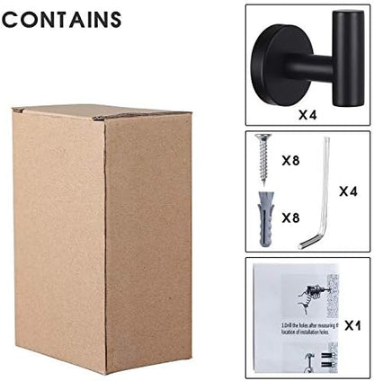 Towel Hooks Bathroom Coat Robe Wall Hook Heavy Duty Door Hanger Towel Robe Clothes Cabinet Closet Sponges Rack for Bathroom Bedroom Kitchen Hotel Pool 4 Packs Black(Drilling Installation)