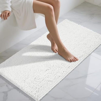 Yimobra Long Bathroom Rugs 47"x24", Extra Soft Non Slip Bath Mat for Tub, Super Absorbent Quick Dry Shaggy Rug Floor Carpet, Machine Washable,White