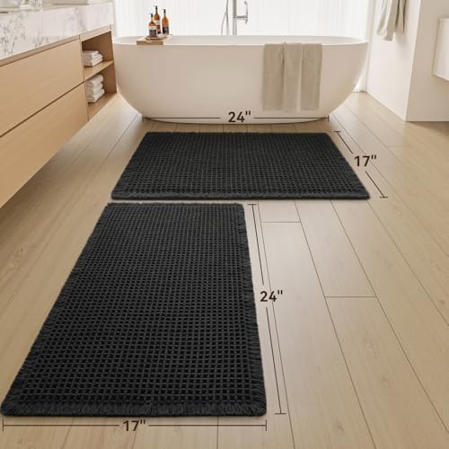 Upgraded Waffle Bath Mat Set of 2 Absorbent Non Slip Bathroom Mat 17" x 24"
