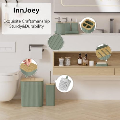 Bathroom Accessories Set - 10PC Bathroom Set, Sage Green Bathroom Set, Bathroom Accessories Set, Toilet Brush, Bathroom Trash Can & Soap Dispenser