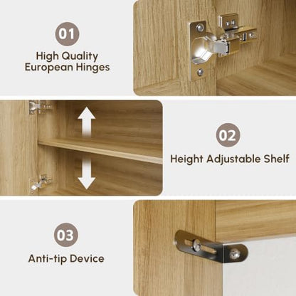 HMstone Over The Toilet Storage Cabinet, 29.7W'' Arched Bathroom Organizer and Storage with Doors and Adjustable Shelf, Space-Saving Freestanding Bathroom Modern Storage Cabinet Over Toilet (Natural)