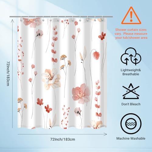 WITHLOC Floral Shower Curtains for Bathroom, Coral, 72" W x 72" L