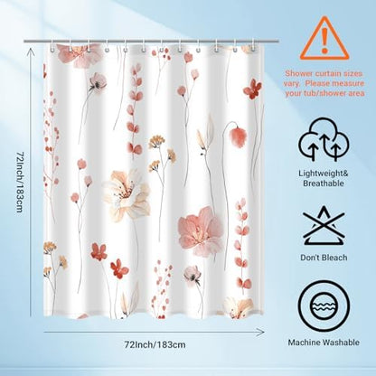 WITHLOC Floral Shower Curtains for Bathroom, Coral, 72" W x 72" L