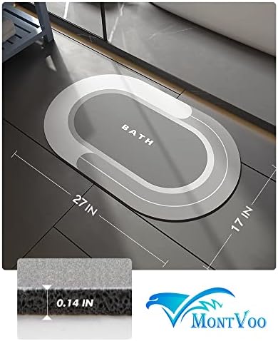 MontVoo Bath Mat - Non Slip, Quick Dry, Stain Resistant Bath Mat Rug for Bathroom Floor - Easy Care Shower Rug for Outside Bathtub - 17"x27" Grey