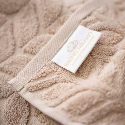 BAGNO MILANO Turkish Cotton Bath Towels, Hand Towels - Soft Plush Jacquard Collection - Highly Absorbent Towel Set (Sand Beige, 6 pcs Towel Set)