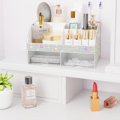 COMFYROOM Makeup Organizer, Bathroom Organizer (Bling White)